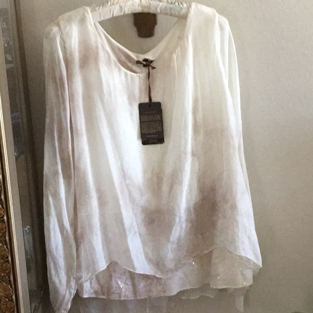 Italian 100% Silk Boat Neck L Dressy Shirt Amanti